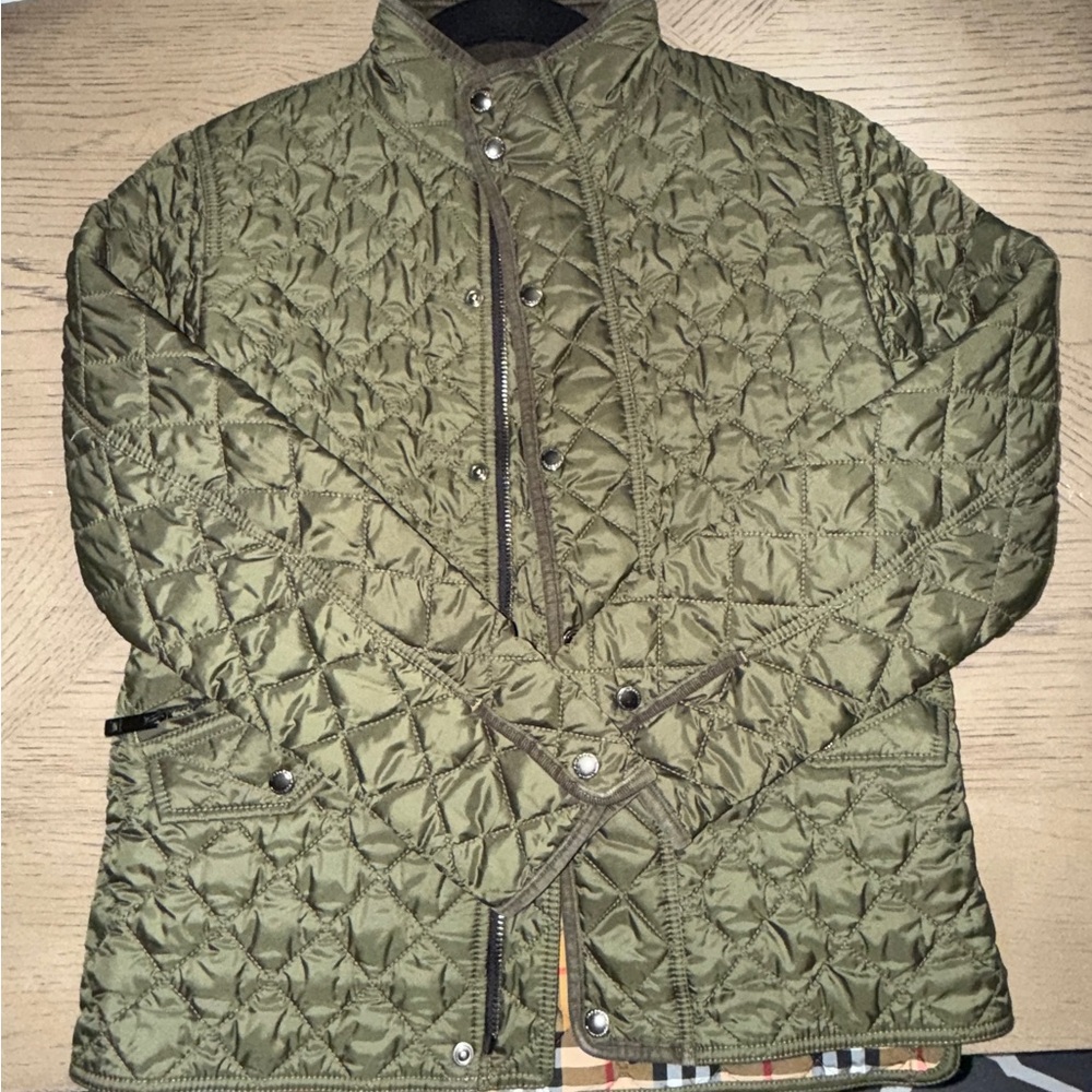 Burberry Kids Quilted Jacket Army Green unisex 10y iconic check pattern inside